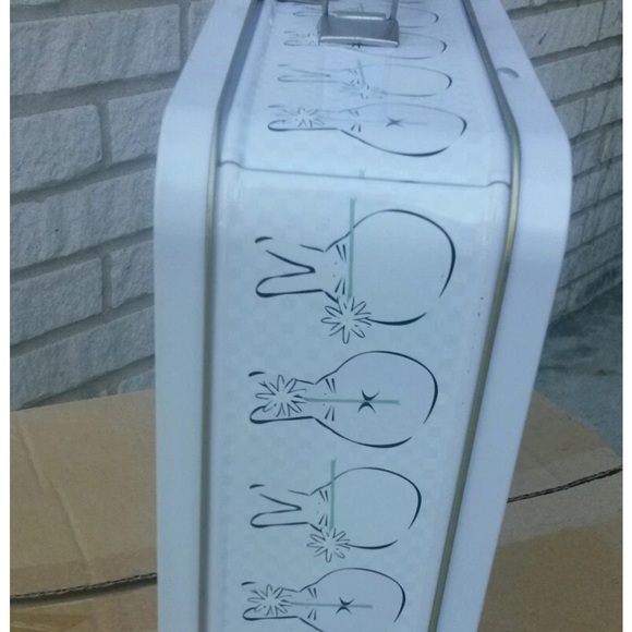 2pc White Bunny Print Metal Lunch Boxes rabbits design 1large 1small must see NW - Picture 8 of 16